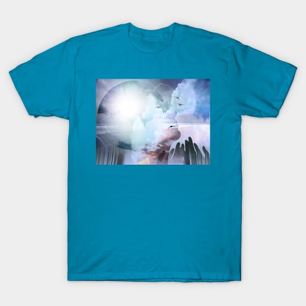 Woman's head silhouette and praying hands T-Shirt by rolffimages